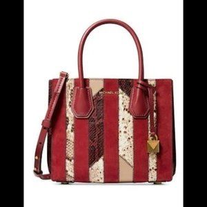 Michael Kors Mercer Accordion Snake Print Red Tote Bag